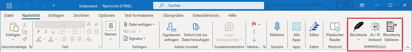 Outlook Leiste mit Blocktext